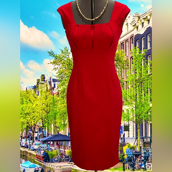 Calvin Klein Dresses & Skirts - Calvin Klein Cap Sleeve Red Box Pleat Bodice Sheath Dress Size 2